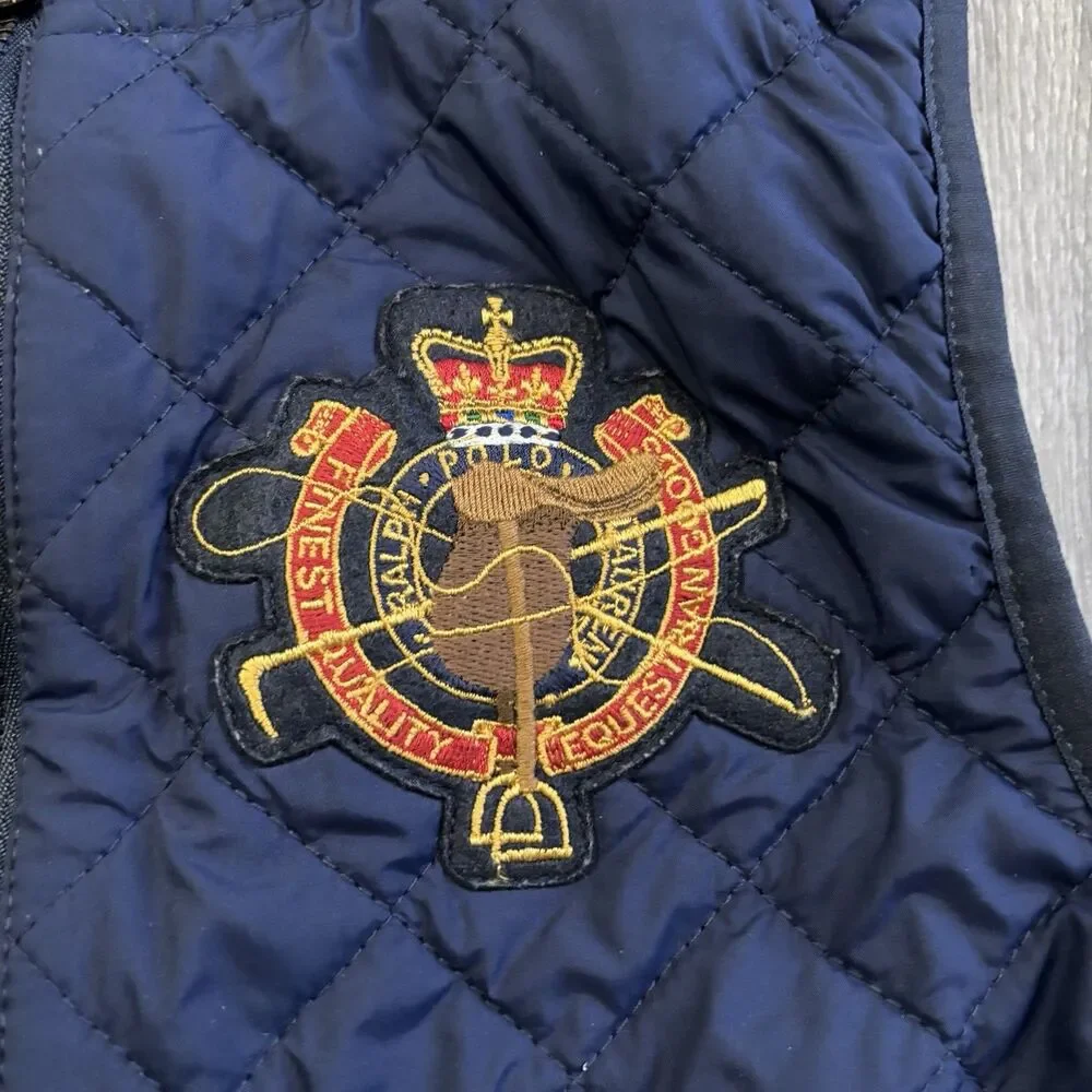 Ralph Lauren Vest Girls Size XL 16 Blue Crest Equestrian Quilted Puffer Full Zip